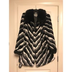 Dennis Basso Black and White Faux Fur Coat